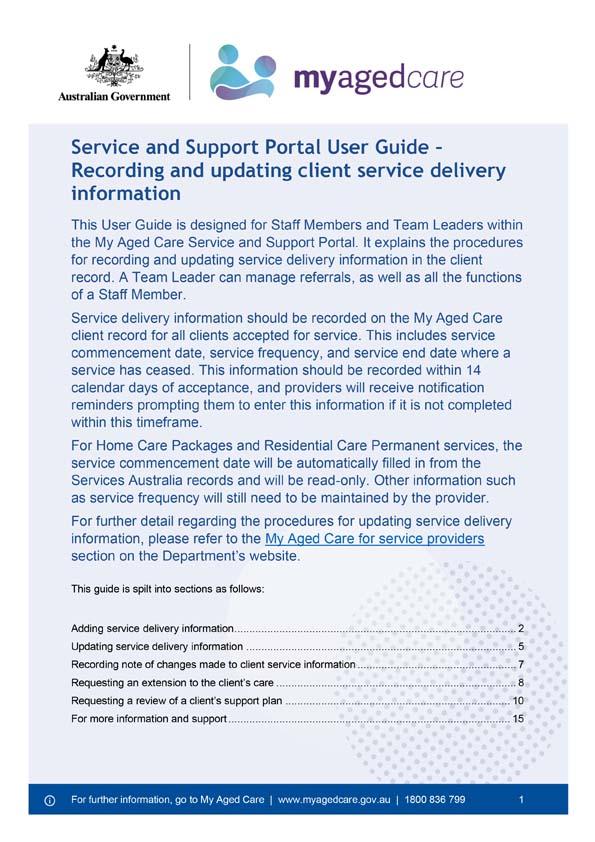 My Aged Care Service and Support Portal user guide – Recording and updating client service delivery information