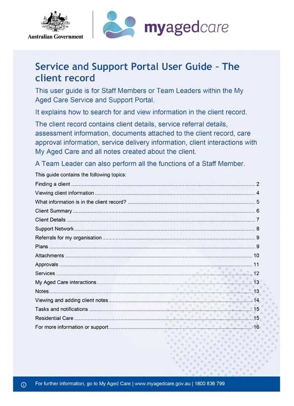 My Aged Care Service and Support Portal user guide – The client record