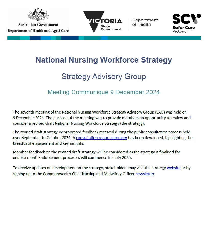 Cover image National Nursing Workforce Strategy Advisory Group communique – 9 December 2024
