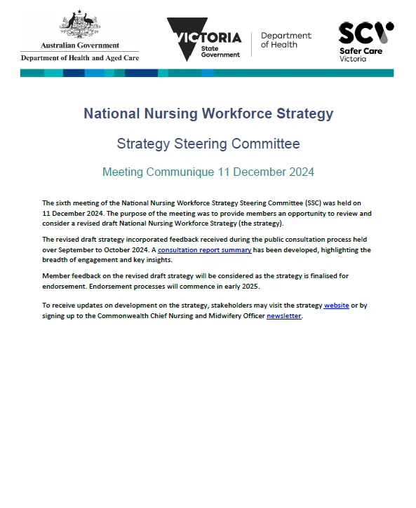 National Nursing Workforce Strategy Steering Committee communique – 11 December 2024