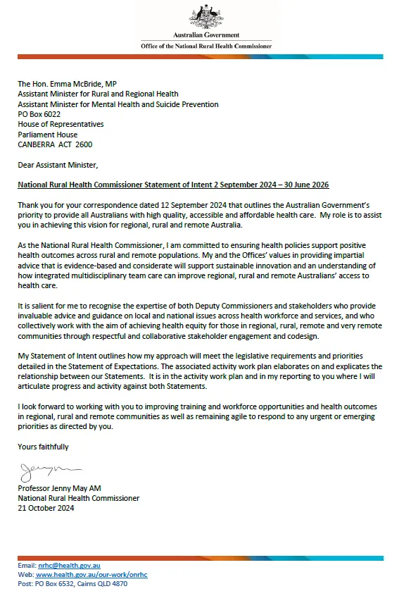 Cover image_National Rural Health Commissioner Statement of Intent