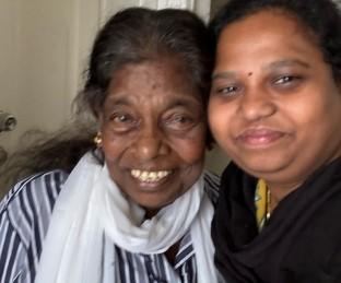 Mary (ACVVS recipient) with Vino (volunteer).