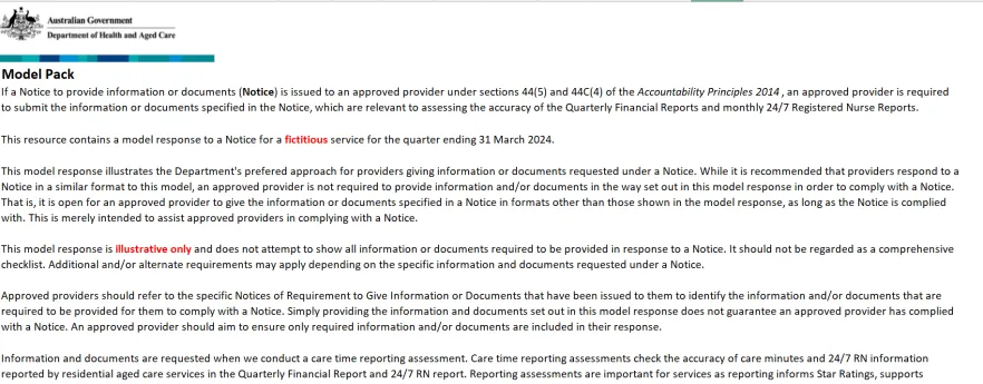 Care time reporting assessments – model pack