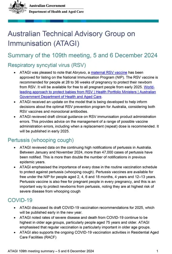ATAGI 109th meeting bulletin – 5 and 6 December 2024