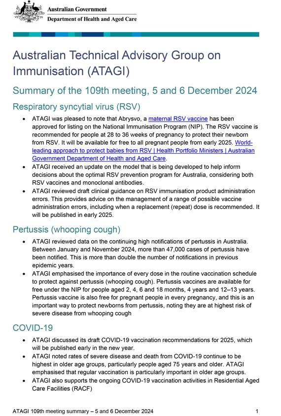 ATAGI 109th meeting bulletin – 5 and 6 December 2024