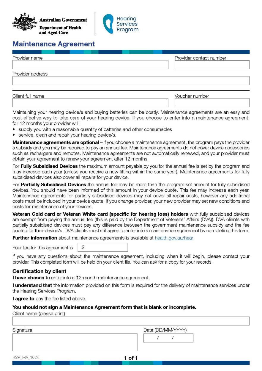 HSP Maintenance Agreement cover image