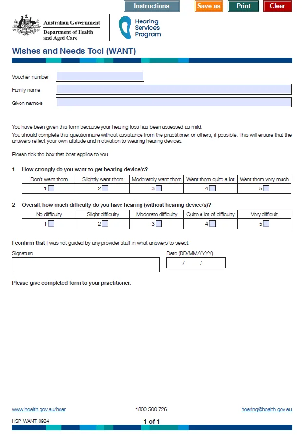 Hearing Services Program wishes and needs Form_cover image