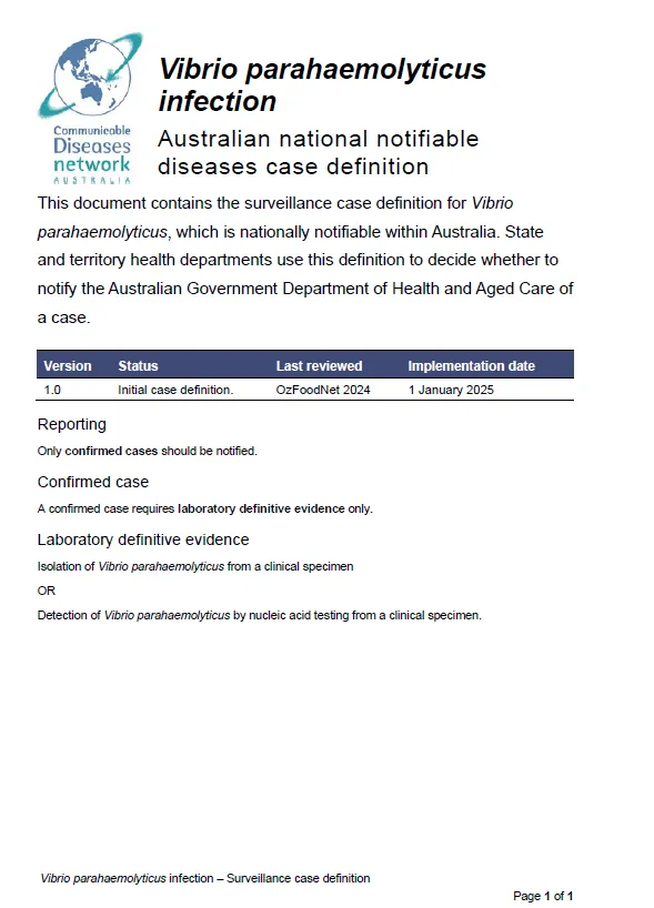 Cover image_Vibrio parahaemolyticus infection – Surveillance case definition