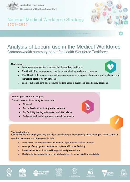 Analysis of Locum Use on the Medical Workforce: Commonwealth summary paper
