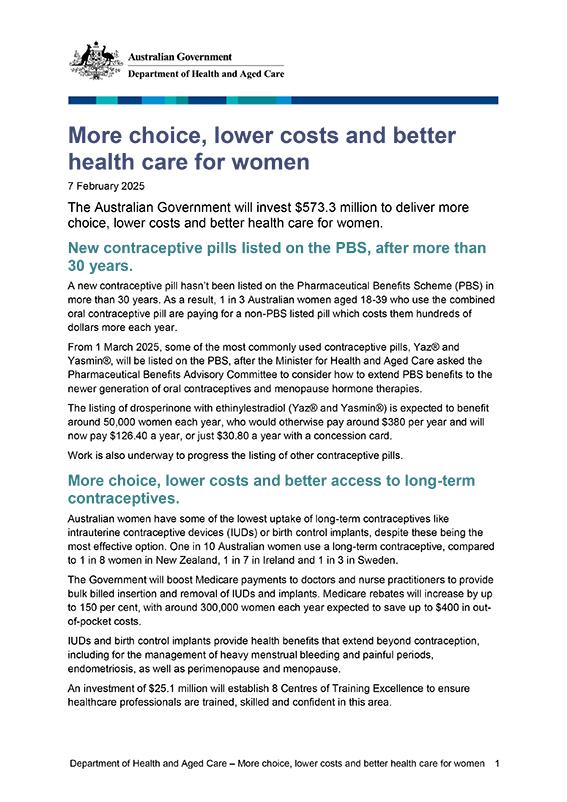 More choice, lower costs and better health care for women