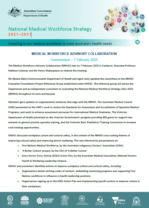 Communique – Medical Workforce Advisory Collaboration (7 Feb 2025)