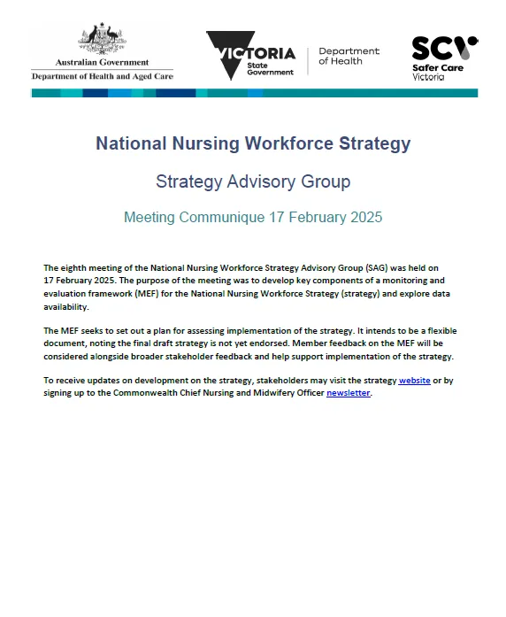 National Nursing Workforce Strategy Advisory Group communique – 17 February 2025