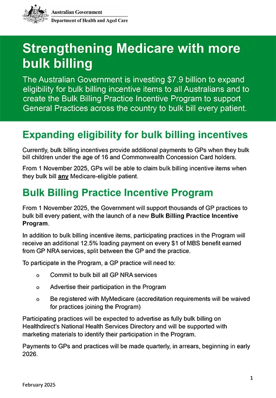 New medicare bulk billing incentives