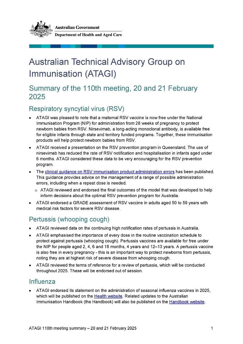 ATAGI 111th meeting bulletin cover page