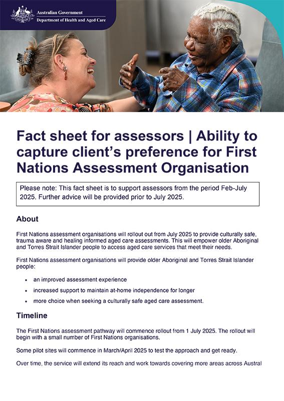 This fact sheet is to support aged care assessors from the period Feb-July 2025