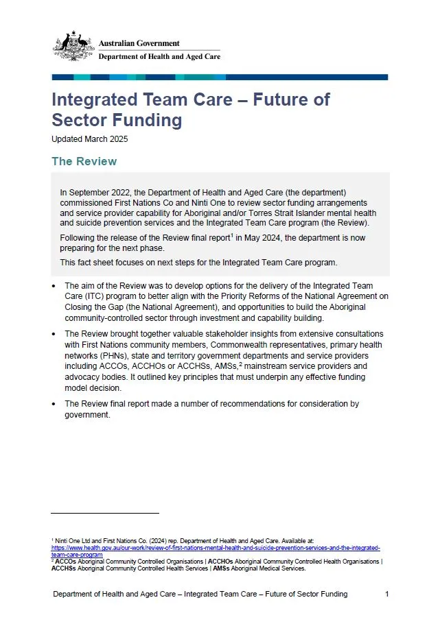 Integrated Team Care program – transition fact sheet and FAQs