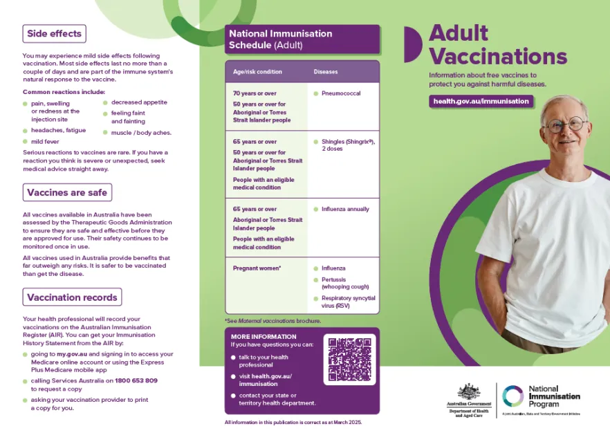 National Immunisation Program – Adult vaccinations consumer brochure