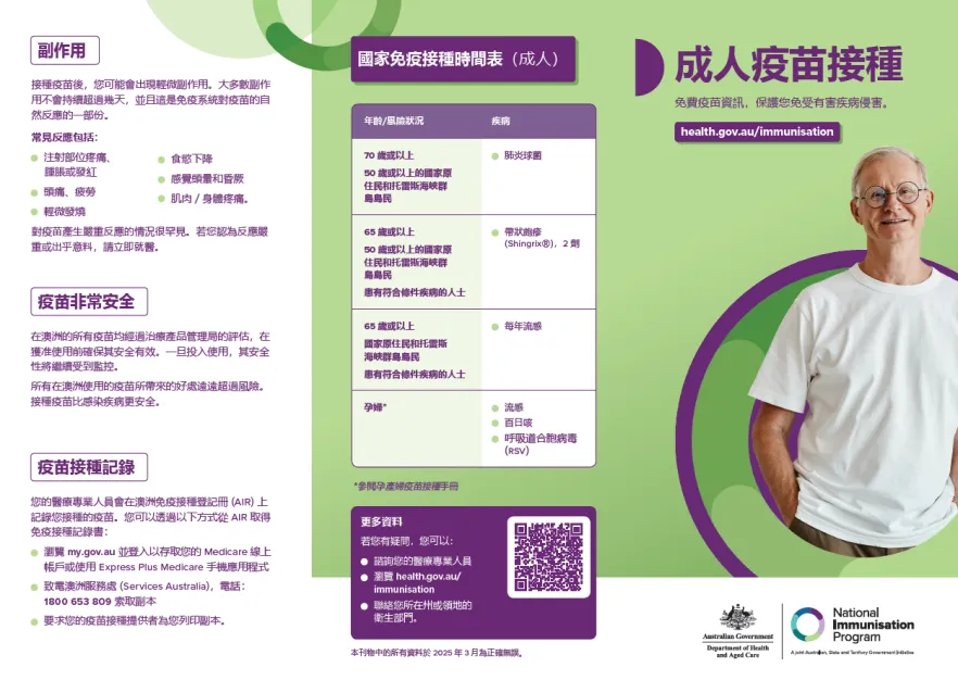 Adult vaccinations consumer brochure (Chinese, Traditional)