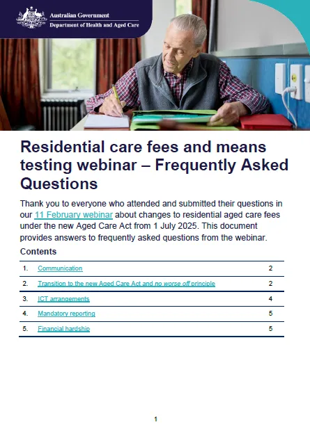 Residential care fees and means testing webinar – Frequently Asked Questions