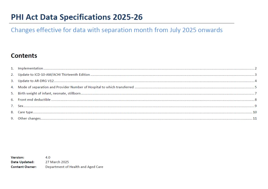 Changes in HCP and PHDB data specifications – 2025–26