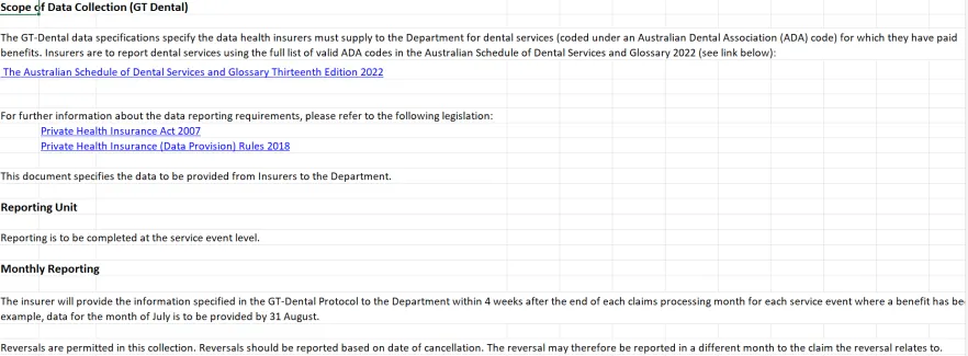 GT-Dental data specification – Insurer to department – 2025–26
