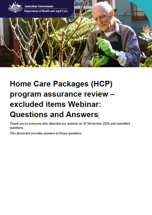 Home Care Packages (HCP) Program Assurance Review on excluded items – Webinar question and answers