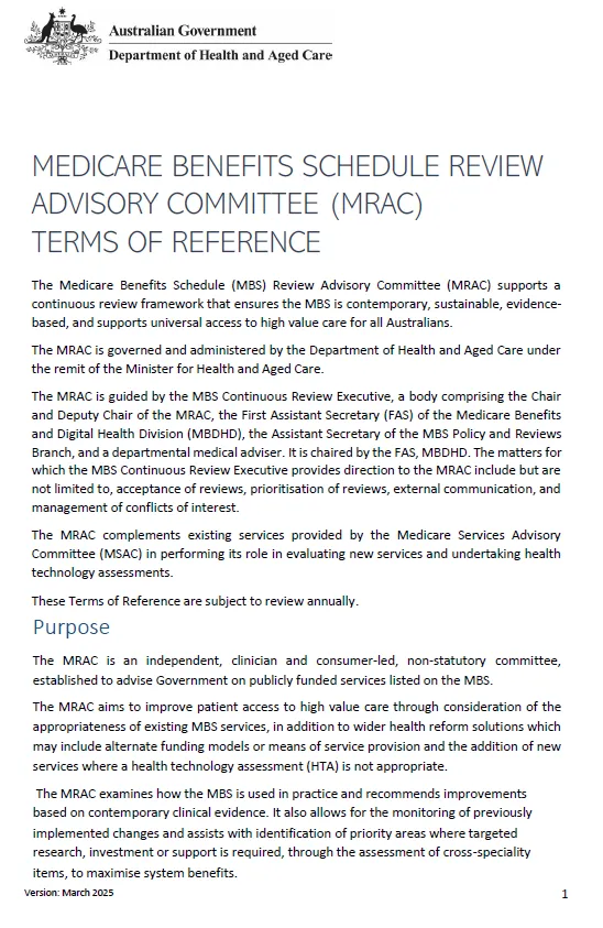 Terms of reference MBS review advisory committee