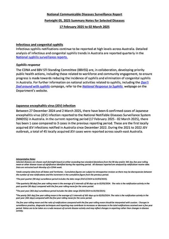 NNDSS fortnightly reports