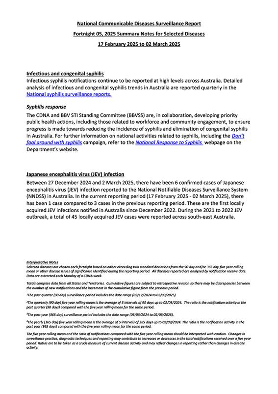 NNDSS fortnightly reports
