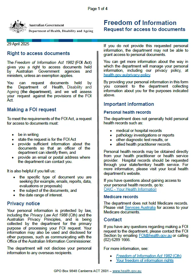 Cover page FOI application form (May 2025)