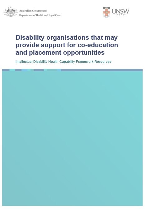 Intellectual Disability Health Capability Framework list of organisations that may provide support with co-education and placement opportunities