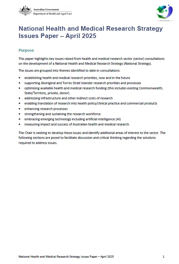 National Health and Medical Research Strategy Issues Paper – April 2025