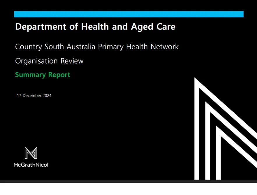 Country South Australia Primary Health Network (PHN) Organisation review – Summary report cover page 