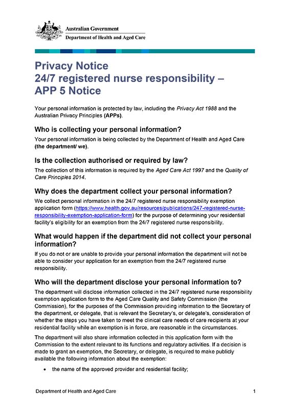 Privacy Notice 24/7 registered nurse responsibility –  APP 5 Notice