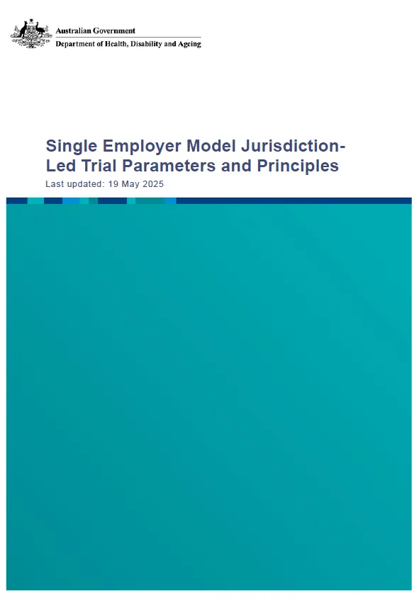 Cover page for the Single Employer Model (SEM) jurisdiction-led trial Principles and Parameters