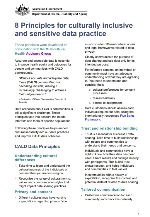 Cover image of the 8 Principles for culturally inclusive and sensitive data practice