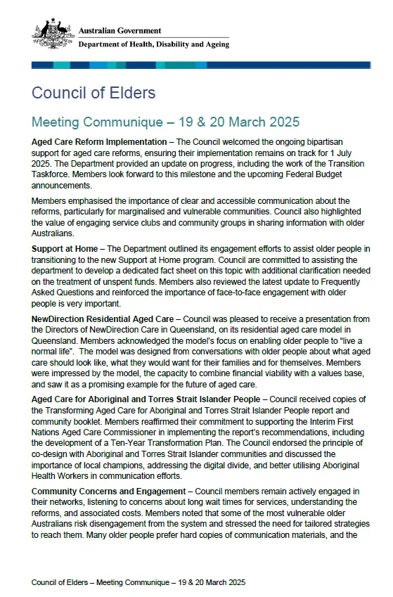 Council of Elders communique 19 and 20 March