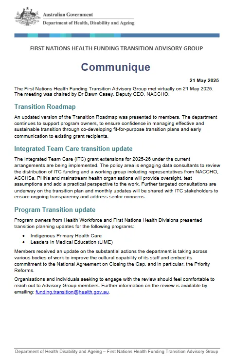 Cover page of communique 21 May 2025