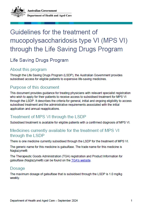 Life Saving Drugs Program resources – Mucopolysaccharidosis type VI (MPS VI)