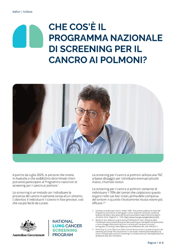 Programma nazionale di screening per il cancro ai polmoni – Che cos’è il Programma nazionale di screening per il cancro ai polmoni? – Scheda informativa