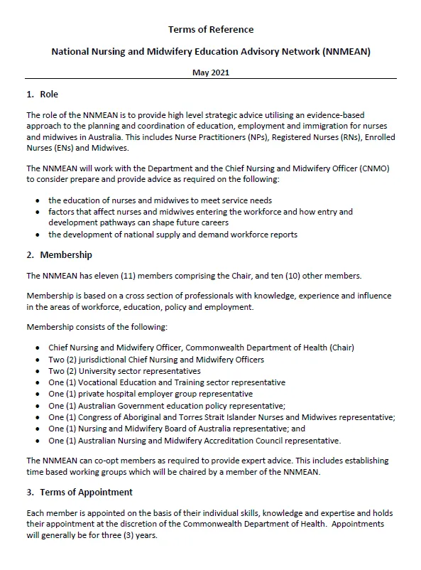 NNMEAN Terms of Reference cover page
