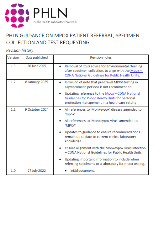 Cover page for PHLN Guidance on Mpox Patient Referral, Specimen Collection and Test Requesting