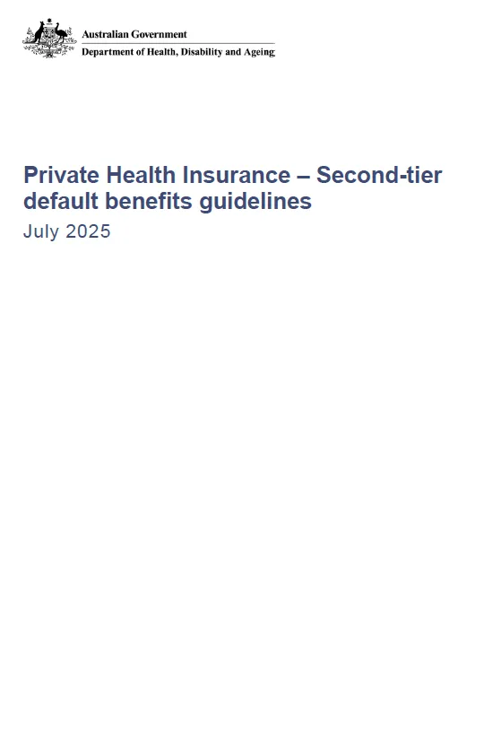 Cover page for the PHI Second-tier default benefits guidelines (July 2025)