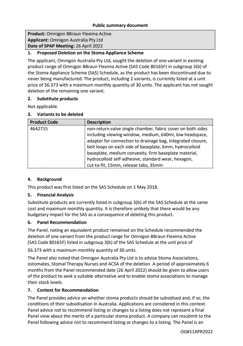 SPAP public summary documents – April 2022 – Omnigon BBraun Flexima Active