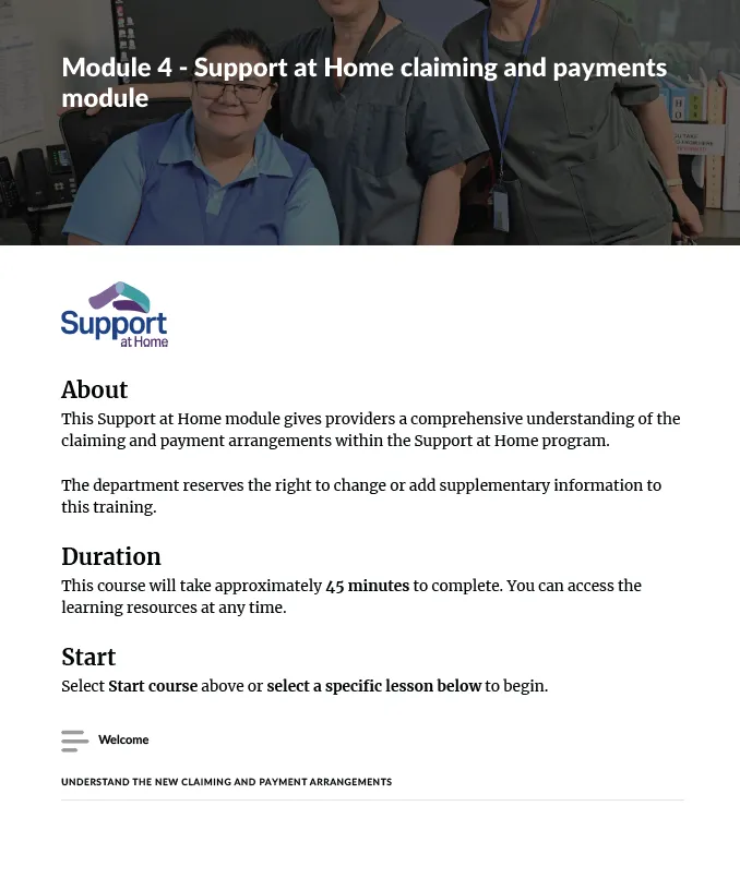 Cover page for Module 4 – Claiming and payment arrangements