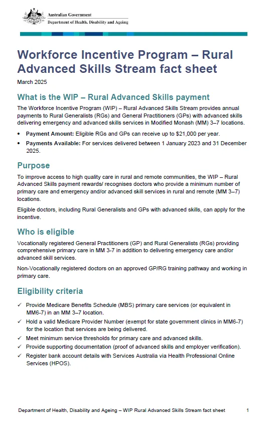 Image from the cover of the WIP Rural advanced skills stream fact sheet
