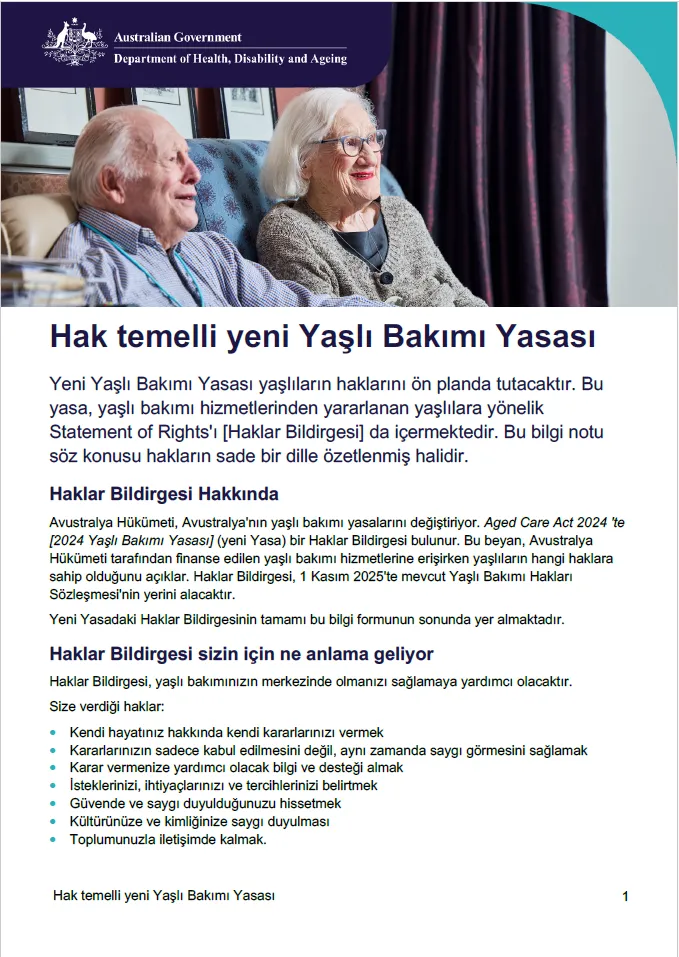 Yaşlıların hakları için yeni bir Yaşlı Bakım Yasası