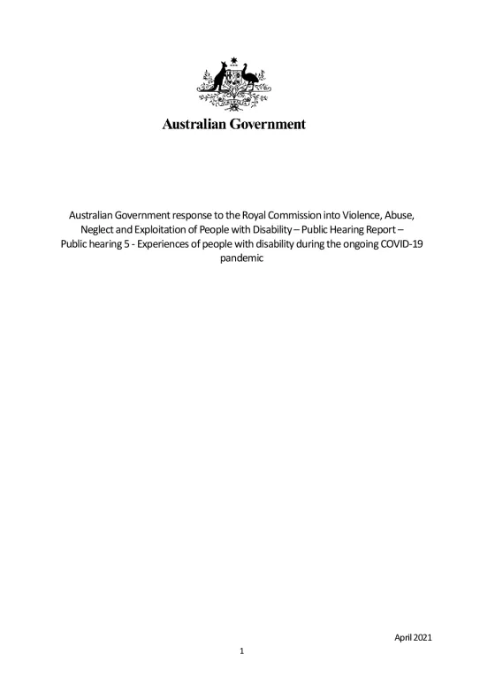 Australian Government response to Experiences of people with disability during the ongoing COVID-19 pandemic cover page