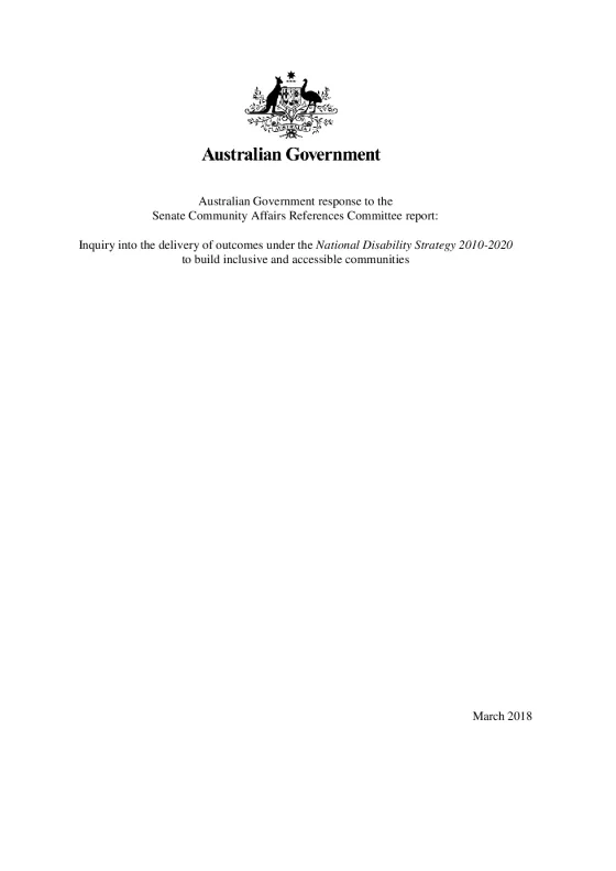 Australian Government response to the Senate Community Affairs References Committee Report cover page