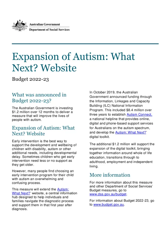 Expansion of Autism: What Next? website cover page